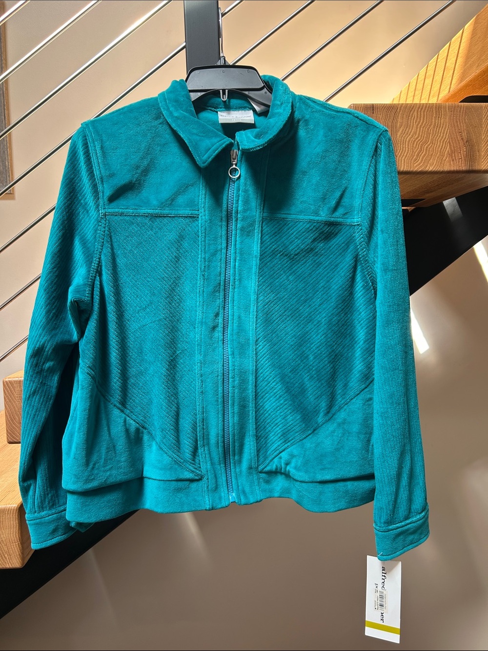 Alfred Dunner Teal Full-Zip Teddy Jacket